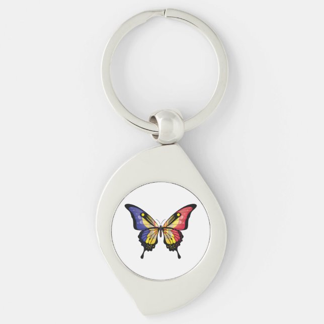 Andorra Swallowtail Butterfly Flag Sticker Key Ring (Front)