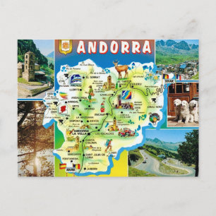 Andorra Vintage Map Postcard