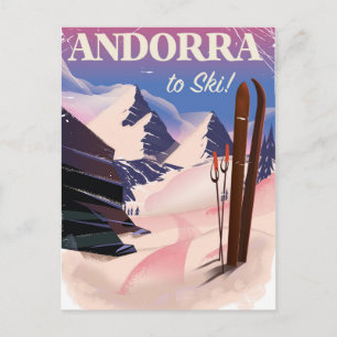 Andorra vintage Ski poster Postcard