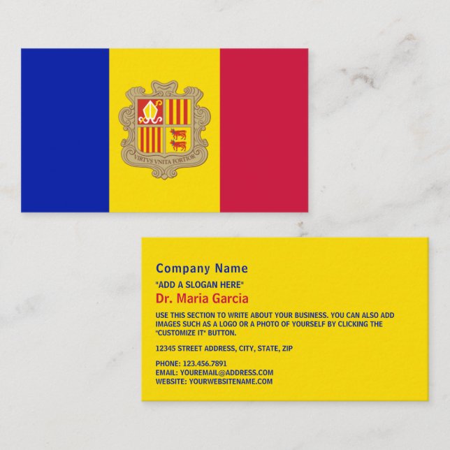 Andorran Flag, Flag of Andorra Business Card (Front/Back)