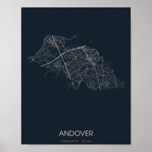 Andover Massachusetts Street Map Poster (Night)