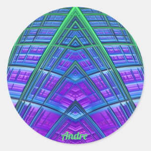 ANDRE ~ Cool! Green Purple Blue Geometric ~ Classic Round Sticker