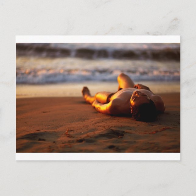 Andre Sleeping On Beach Sunset Postcard (Front)