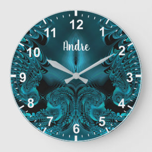 ANDRE ~ WOW! Fractal Pattern Green and Black ~ Large Clock