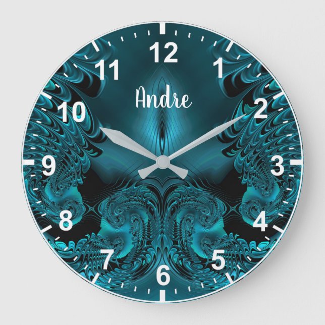 ANDRE ~ WOW! Fractal Pattern Green and Black ~ Large Clock (Front)