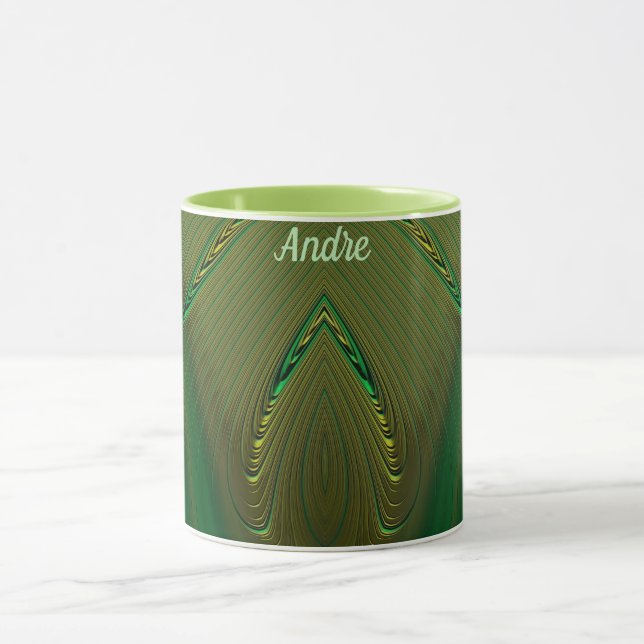 ANDRE ~ Zany 3D Fractal ~ Gold Green  Mug (Center)