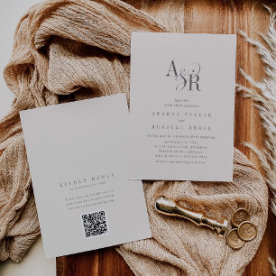 ANDREA Beige QR Code Classic Elegant Wedding Invitation