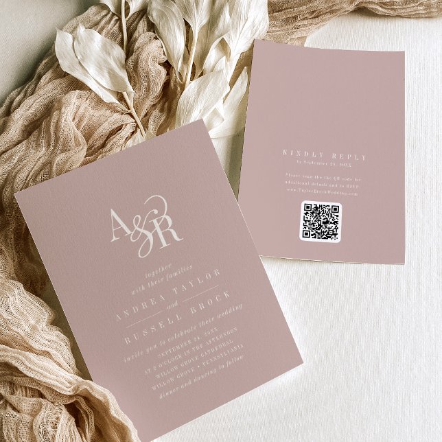ANDREA Blush Pink QR Code Classic Elegant Wedding Invitation (ANDREA Blush Pink QR Code Classic Elegant Wedding Invitation)