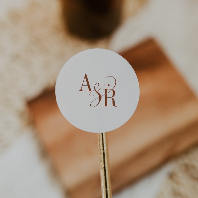 ANDREA Boho Cream Modern Simple Wedding Monogram Classic Round Sticker (ANDREA Boho Cream Modern Simple Wedding Monogram Classic Round Sticker)