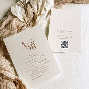 ANDREA Boho Cream QR Code Classic Elegant Wedding Invitation