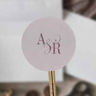 ANDREA Burgundy Blush Pink Simple Wedding Monogram Classic Round Sticker