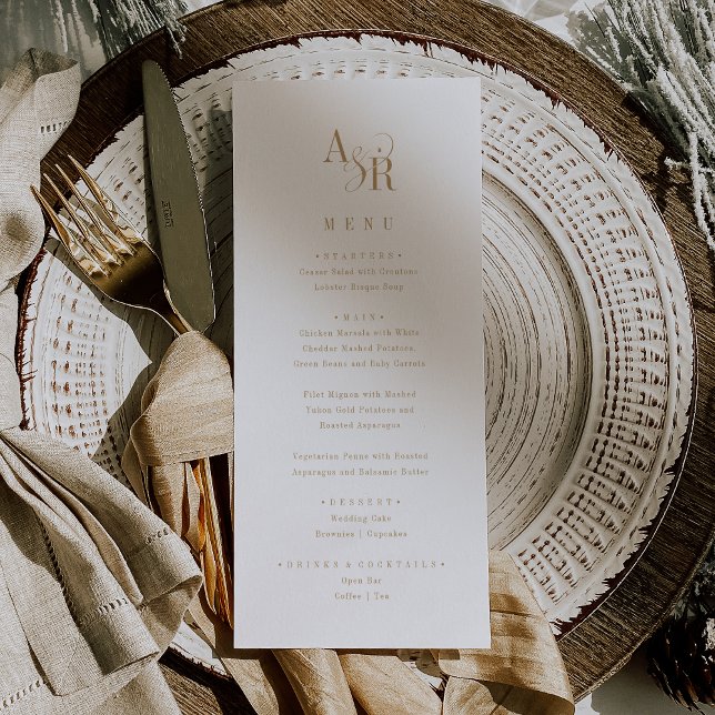 ANDREA Classic Gold White Boho Minimalist Wedding Menu (ANDREA Classic Gold White Boho Minimalist Wedding Menu)