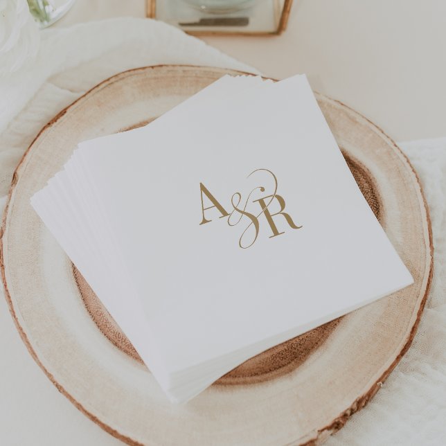 ANDREA Classic Gold White Boho Minimalist Wedding Napkin (ANDREA Classic Gold White Boho Minimalist Wedding Napkins)