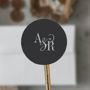 ANDREA Classic Gray Dark Academia Wedding Monogram Classic Round Sticker