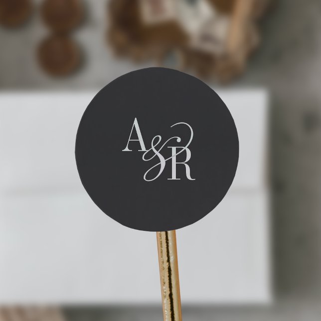ANDREA Classic Grey Dark Academia Wedding Monogram Classic Round Sticker (ANDREA Classic Gray Dark Academia Wedding Monogram Classic Round Sticker)