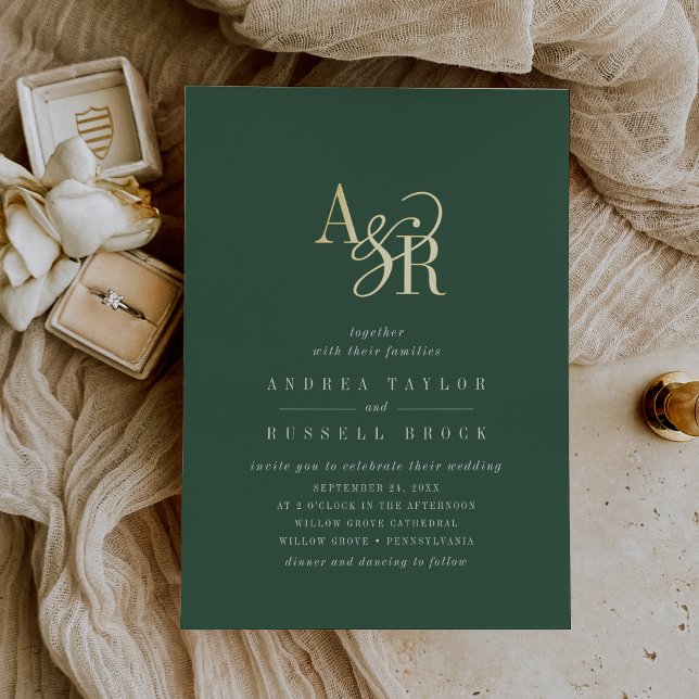 ANDREA Dark Green Gold Foil Formal Elegant Wedding (ANDREA Dark Green Gold Foil Formal Elegant Wedding Foil Invitation)