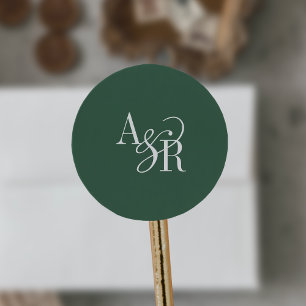 ANDREA Dark Green Modern Simple Wedding Monogram Classic Round Sticker