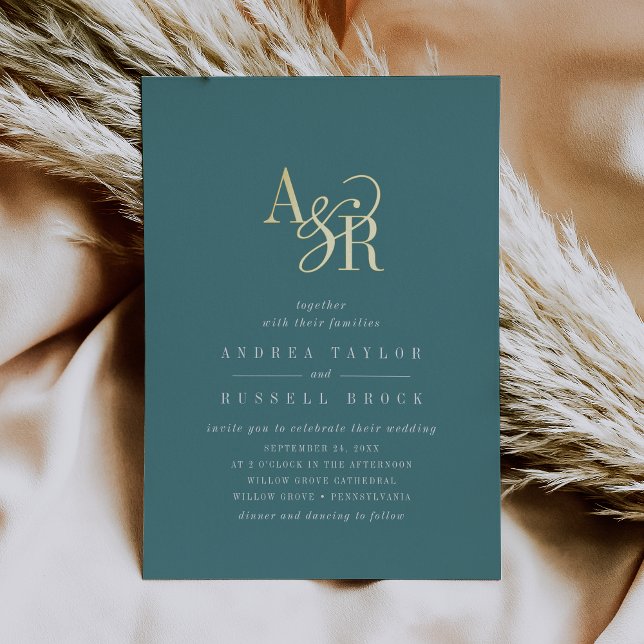 ANDREA Dark Teal Gold Foil Formal Elegant Wedding (ANDREA Dark Teal Gold Foil Formal Elegant Wedding Foil Invitation)