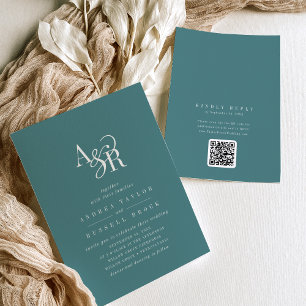 ANDREA Dark Teal QR Code Classic Elegant Wedding Invitation