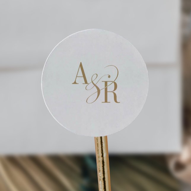ANDREA Elegant Gold Simple Formal Wedding Monogram Classic Round Sticker (ANDREA Elegant Gold Simple Formal Wedding Monogram Classic Round Sticker)