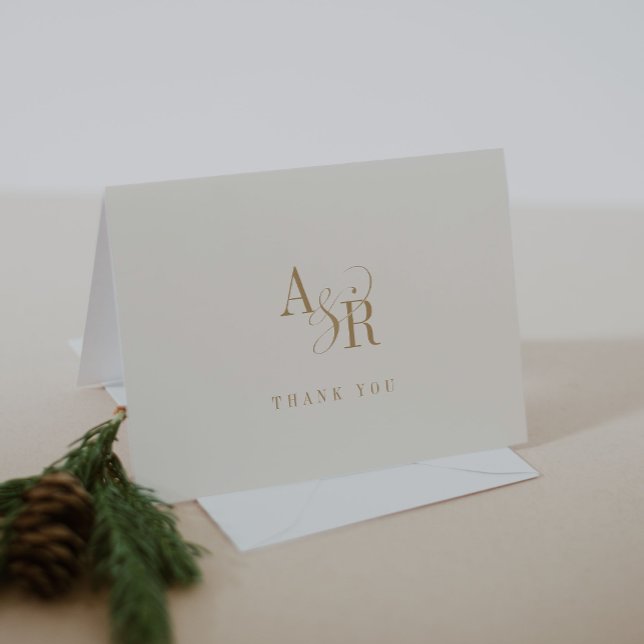 ANDREA Folded Formal Gold Cream Modern Wedding Thank You Card (ANDREA Folded Formal Gold Cream Modern Wedding Thank You Card)
