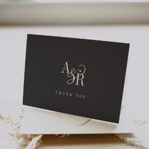 ANDREA Folded Minimal Dark Grey Modern Wedding Thank You Card