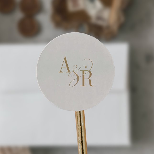 ANDREA Formal Gold Cream Elegant Wedding Monogram Classic Round Sticker (ANDREA Formal Gold Cream Elegant Wedding Monogram Classic Round Sticker)