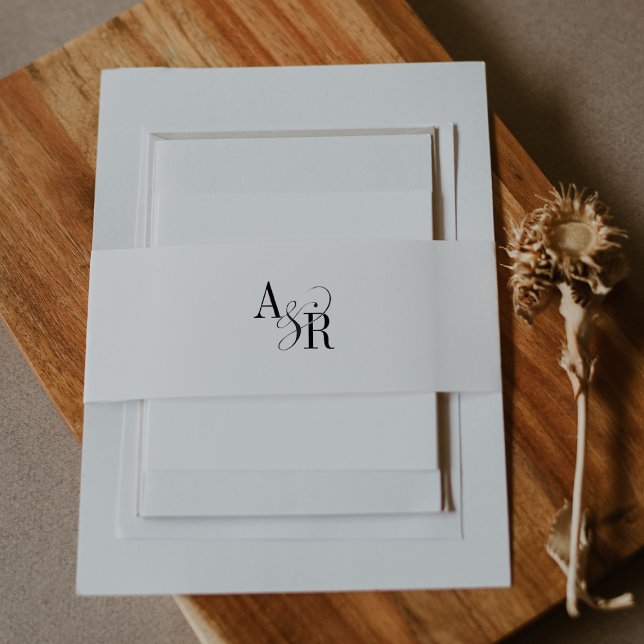 ANDREA Formal Minimal White Black Elegant Wedding Invitation Belly Band (ANDREA Formal Minimal White Black Elegant Wedding Invitation Belly Band)