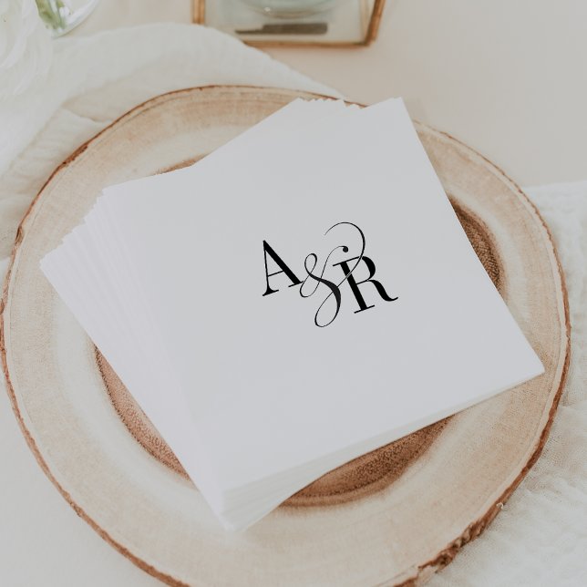 ANDREA Formal Minimal White Black Elegant Wedding Napkin (ANDREA Formal Minimal White Black Elegant Wedding Napkins)