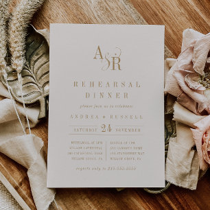 ANDREA Gold Cream Modern Minimal Rehearsal Dinner Invitation