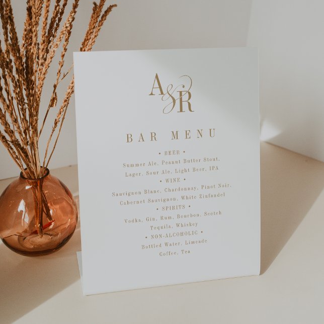 ANDREA Initials Gold Simple Wedding Bar Menu Sign (ANDREA Initials Gold Simple Wedding Bar Menu Sign)