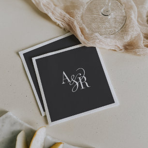 ANDREA Initials Monogram Dark Gray Minimal Wedding Napkin