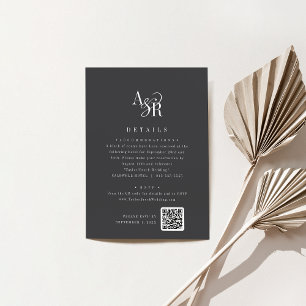 ANDREA Initials Monogram Dark Gray Wedding Details Enclosure Card
