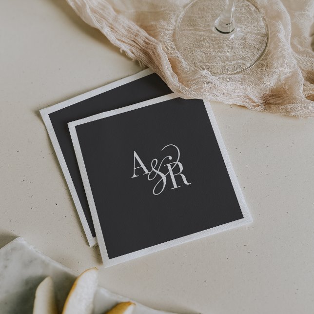 ANDREA Initials Monogram Dark Grey Minimal Wedding Napkin (ANDREA Initials Monogram Dark Gray Minimal Wedding Napkins)