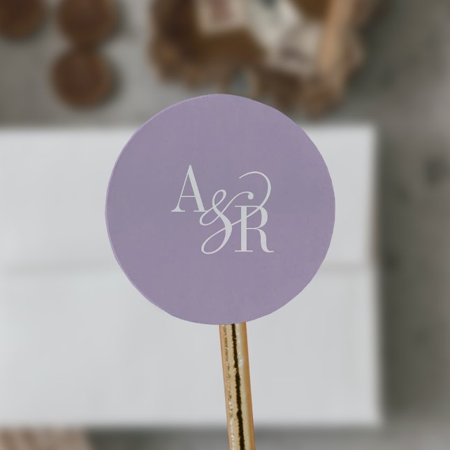 ANDREA Lavender Modern Simple Wedding Monogram Classic Round Sticker (ANDREA Lavender Modern Simple Wedding Monogram Classic Round Sticker)