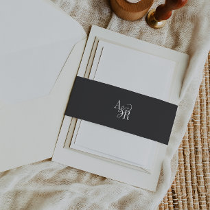 ANDREA Minimalist Elegant Dark Grey Moody Wedding Invitation Belly Band