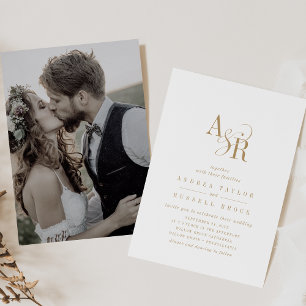 ANDREA Monogram Gold Simple Minimal Photo Wedding Invitation