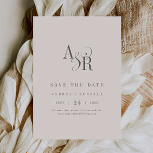 ANDREA Monogram Simple Beige Minimal Wedding Save The Date