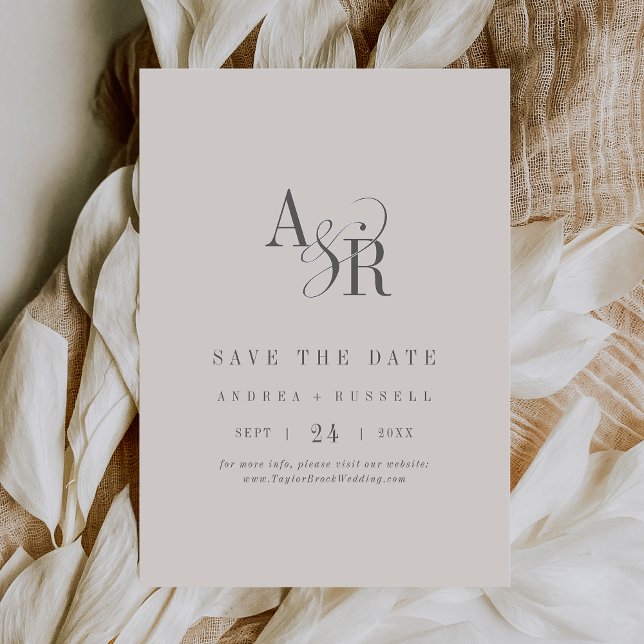 ANDREA Monogram Simple Beige Minimal Wedding Save The Date (ANDREA Monogram Simple Beige Minimal Wedding Save The Date)