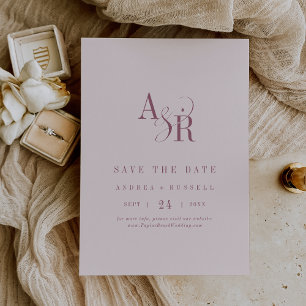 ANDREA Monogram Simple Burgundy Blush Pink Wedding Save The Date
