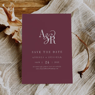 ANDREA Monogram Simple Burgundy Minimal Wedding Save The Date
