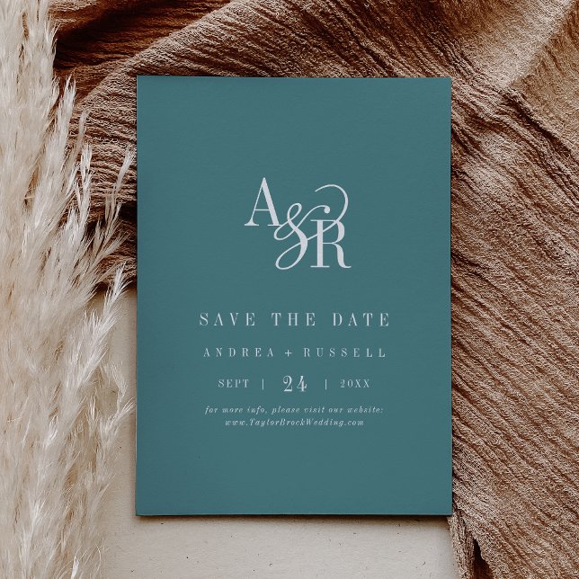 ANDREA Monogram Simple Dark Teal Minimal Wedding Save The Date (ANDREA Monogram Simple Dark Teal Minimal Wedding Save The Date)