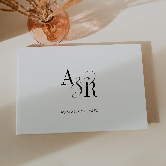 ANDREA Monogram Simple Modern White Black Wedding Guest Book (ANDREA Monogram Simple Modern White Black Wedding Guest Book)