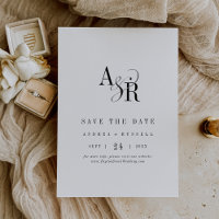 ANDREA Monogram Simple Modern White Black Wedding