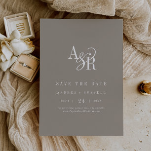 ANDREA Monogram Simple Rustic Taupe Wedding Save The Date