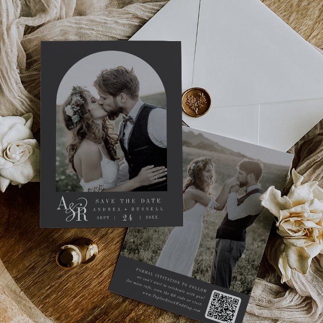 ANDREA Moody Classic Grey Dark Academia Wedding Save The Date (ANDREA Moody Classic Gray Dark Academia Wedding Save The Date)