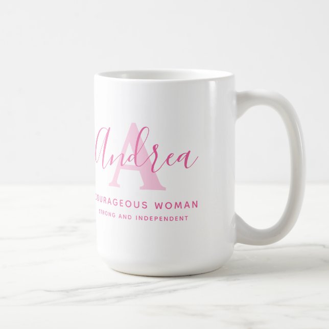 Andrea name meaning and monogram pink text coffee  coffee mug (Right)