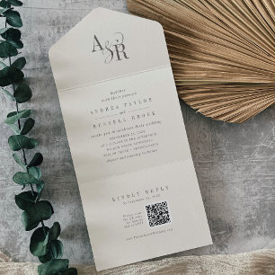 ANDREA QR Code Beige Simple Minimal Wedding All In One Invitation