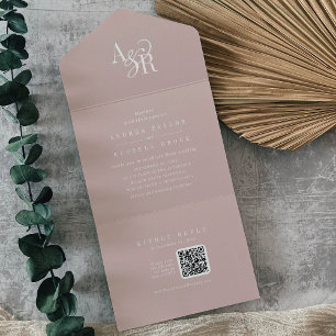ANDREA QR Code Blush Pink Simple Minimal Wedding All In One Invitation