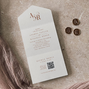 ANDREA QR Code Boho Cream Simple Minimal Wedding All In One Invitation